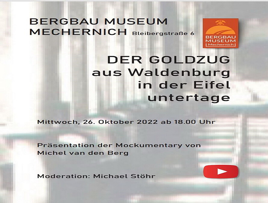 Plakat zur Veranstaltung am 26. Oktober, Präsentation "Der Goldzug aus Waldenburg" in Mechernich